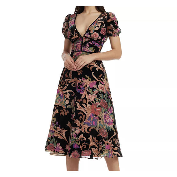 Dress the Population Dresses & Skirts - DRESS THE POPULATION black floral velvet burnout midi dress sz M